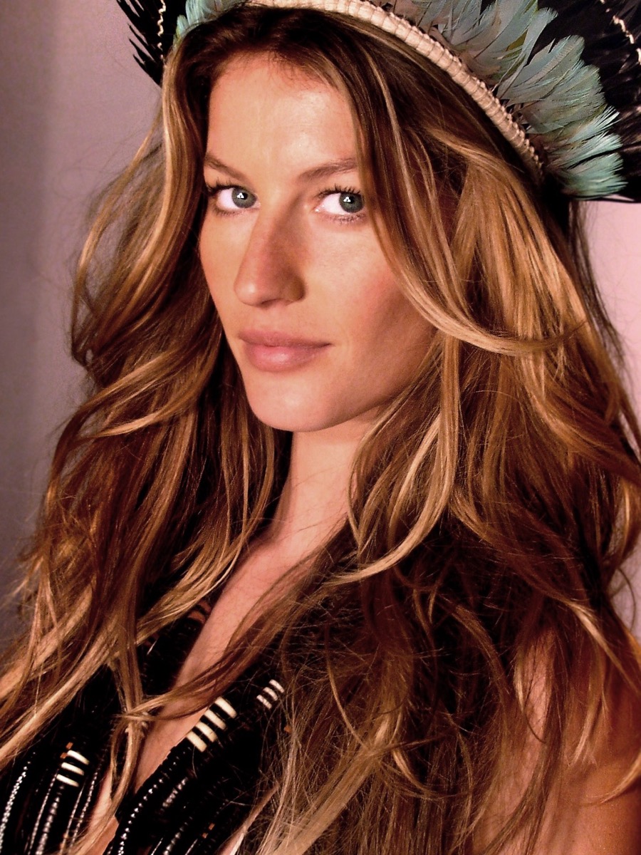 Gisele Bündchen in a feathered headdress, 2006 portrait